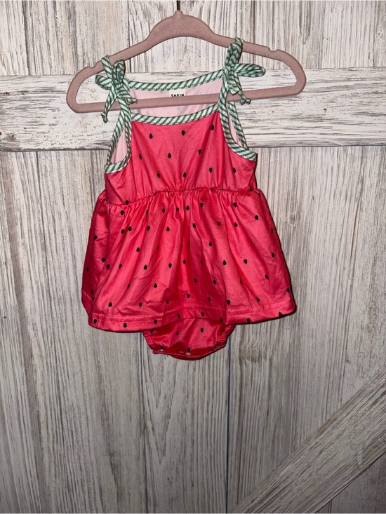 SHEIN Other - Pink Watermelon Print Baby Dress with Green Trim